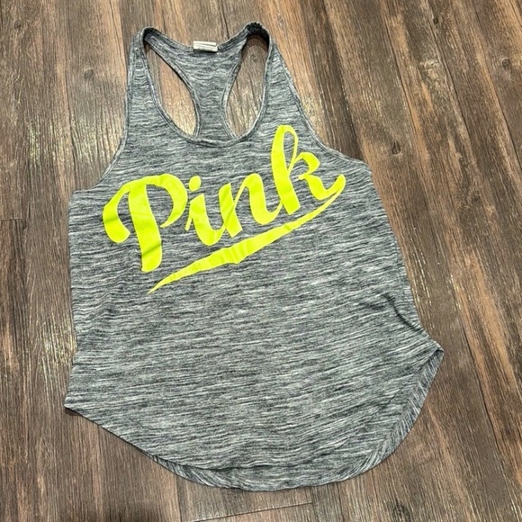 PINK Victoria's Secret Tops - PINK Victoria’s Secret Racerback Tank Top | Neon Logo | Gray | Size Small